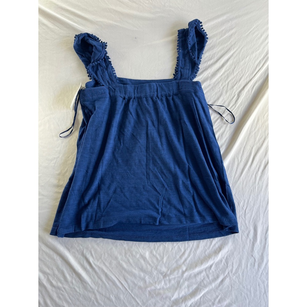 Style & Co Sky Dream Blue Ruffle Pom Pom Eyelet Tank Top Medium NEW - Picture 6 of 7